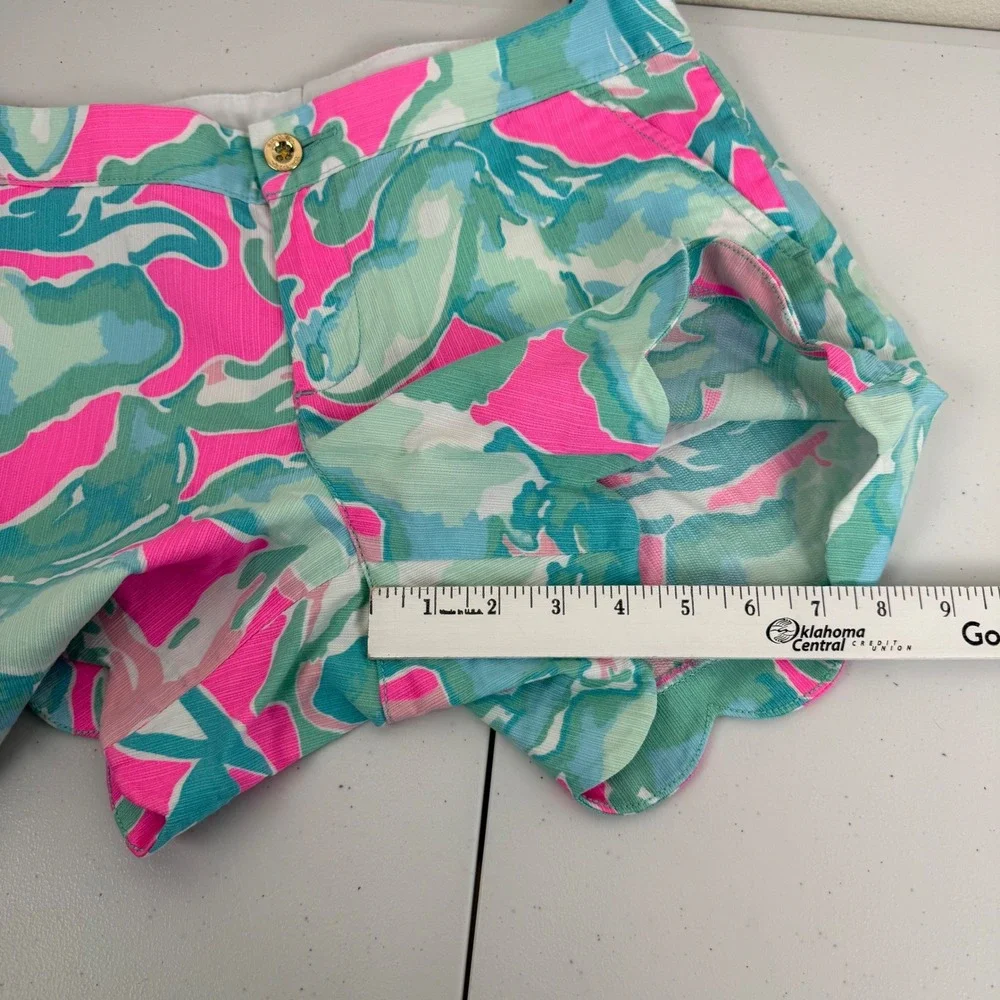 Lilly Pulitzer Buttercup‎ Shorts Scalloped Hem Pink Teal Print Womens Size 8 EUC